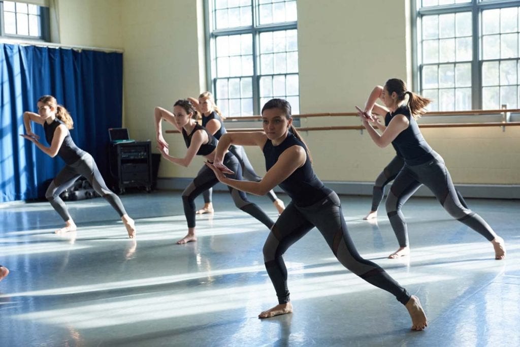 Devon Guanci ’19 rehearses a routine with Dance Company, which has approximately two- dozen members and puts on a concert each semester.