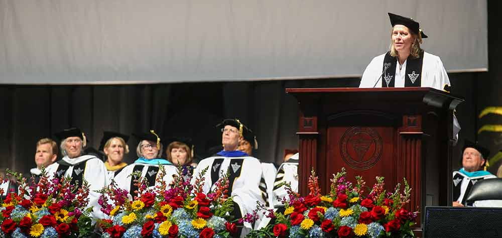 Val Ackerman, BIG EAST commissioner, addresses the crowd