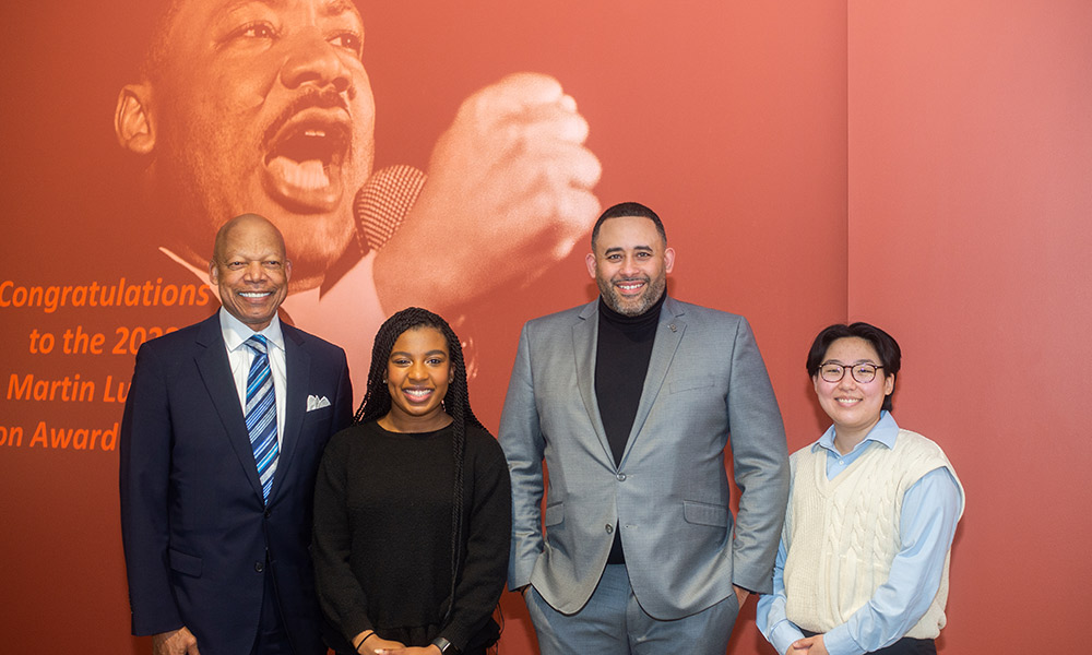 students with speakers at mlk convocation