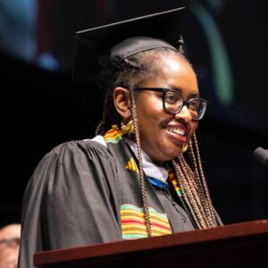 Adebimpe “Addie” Dare, assistant dean/director of multicultural student success at Commencement Exercises