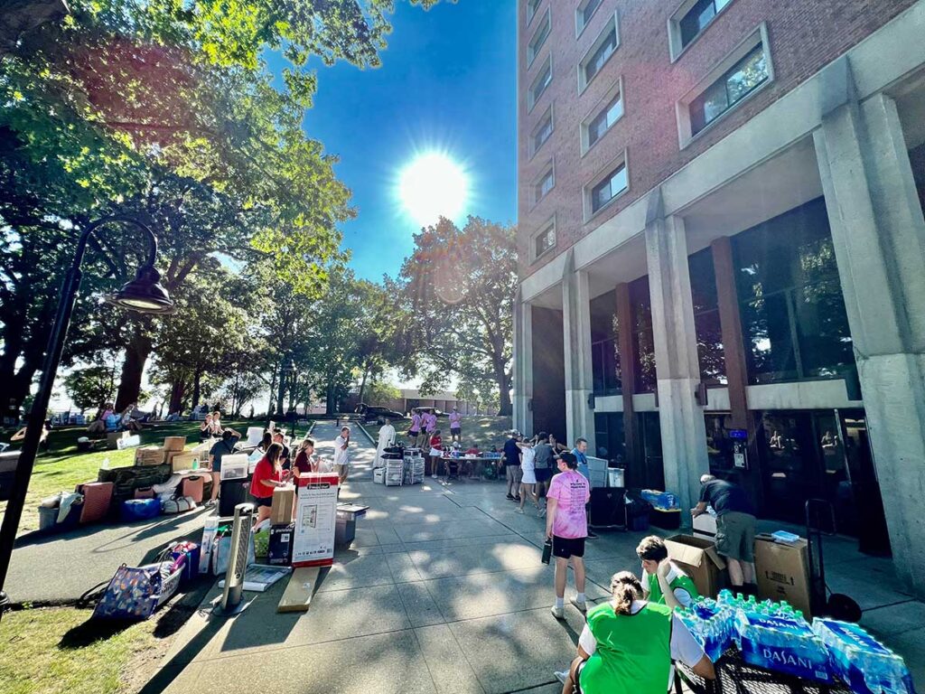 It was a busy morning outside McVinney Hall during Move-In Day for the Class of 2026.