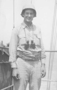 Navy Lt. Cmdr. Joseph P. Vaghi Jr. '42 on deck for the invasion of Okinawa on Easter Sunday, April 1, 1945.