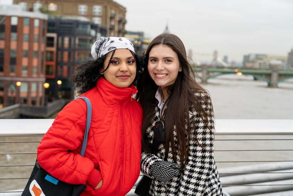 Emily Cabreja '23, left, a biology and health policy and management double major from Providence, and Giovanna "Gigi" Grizotte '24, a marketing major from Westport, Mass.