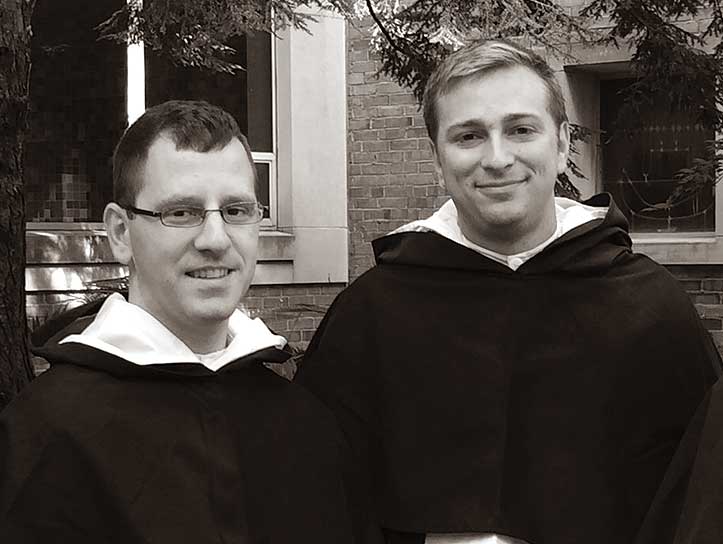 Rev. James Mary Ritch, O.P. '08, left, and Rev. Damian Marie Day, O.P. '15 on Aug. 15, 2015, the day they received their habits as novices at St. Gertrude Priory in Cincinnati.