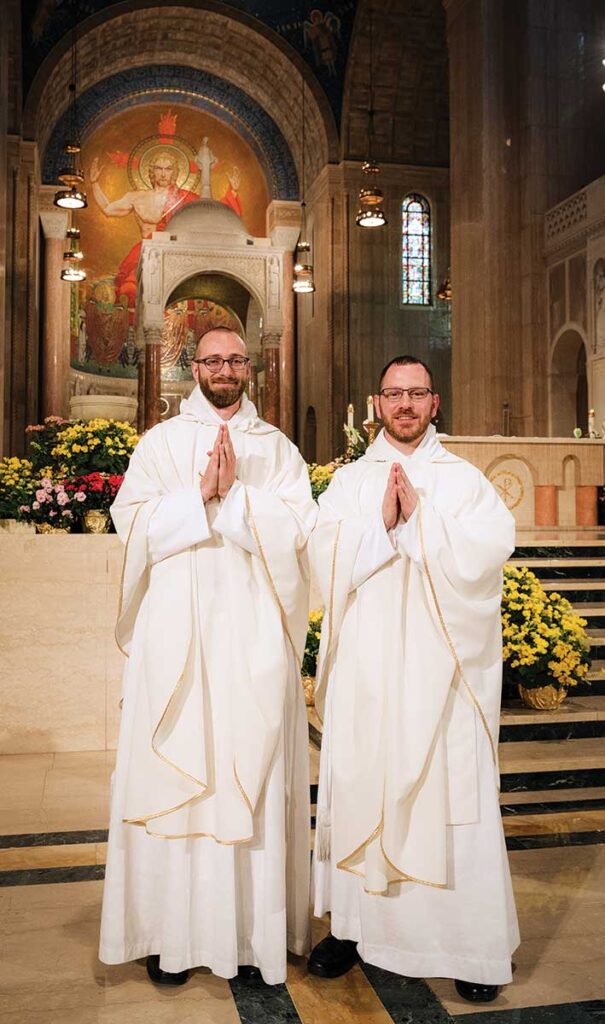 Rev. Damian Marie Day, O.P. '15, left, and Rev. James Mary Ritch, O.P. '08, following their ordination on May 15, 2022, at the Basilica of the National Shrine of the Immaculate Conception in Washington, D.C.