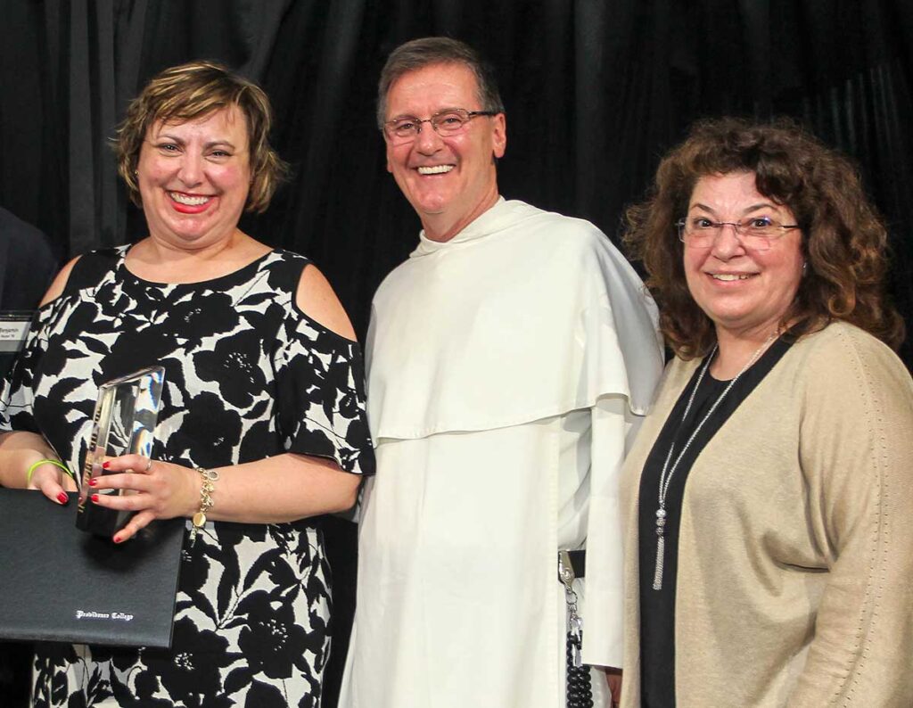 Jennifer MacCallum O'Meara '93, left, with College President Rev. Kenneth R. Sicard, O.P. '78, '82G and former NAA President Karen Monti Flynn '80.