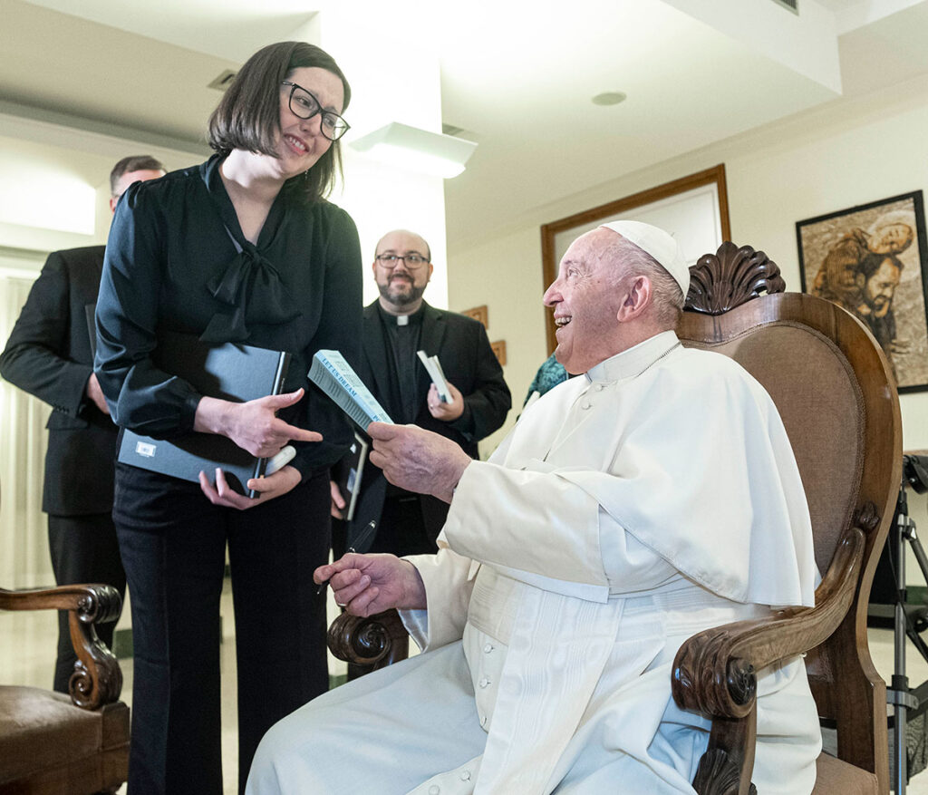Pope Francis gave each interviewer a signed copy of his book, Let Us Dream: The Path to a Better Future.