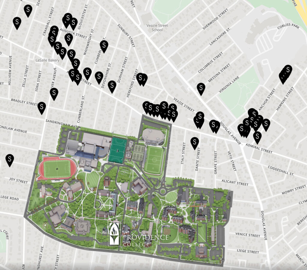 This map shows some of the more than 60 properties owned by Strive real estate in a one-mile radius near Admiral Street.