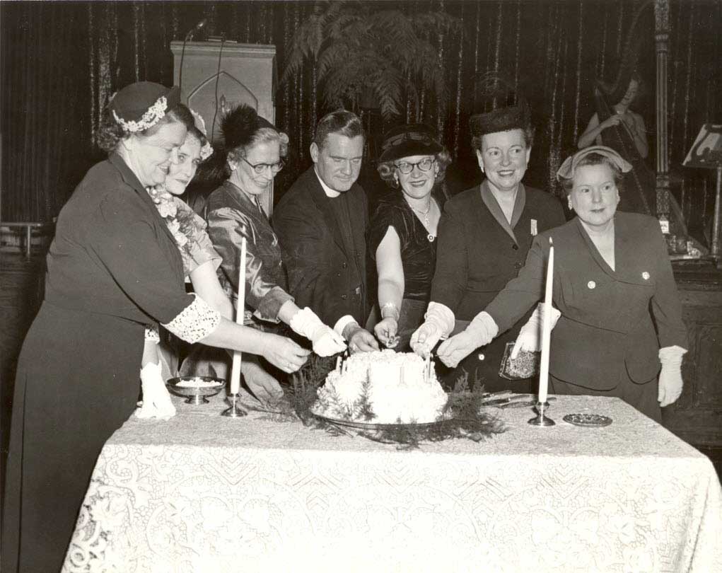  L-R: Miss Regina McPhillips, Mrs. Francis O’Brien, Miss Sara Conlon, Rev. Edward McDermott, Miss Miriam Geoghegan, Miss Anna Cottam, Mrs. James F. Colgand