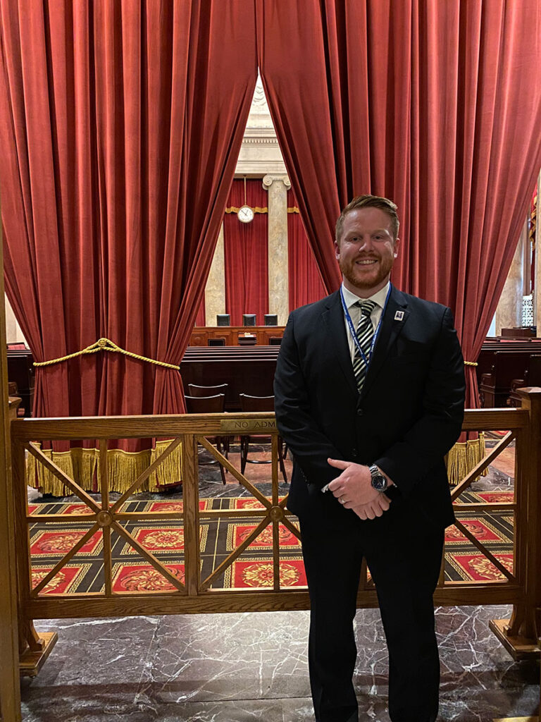Michael McNamara '24G during a visit to the United States Supreme Court.