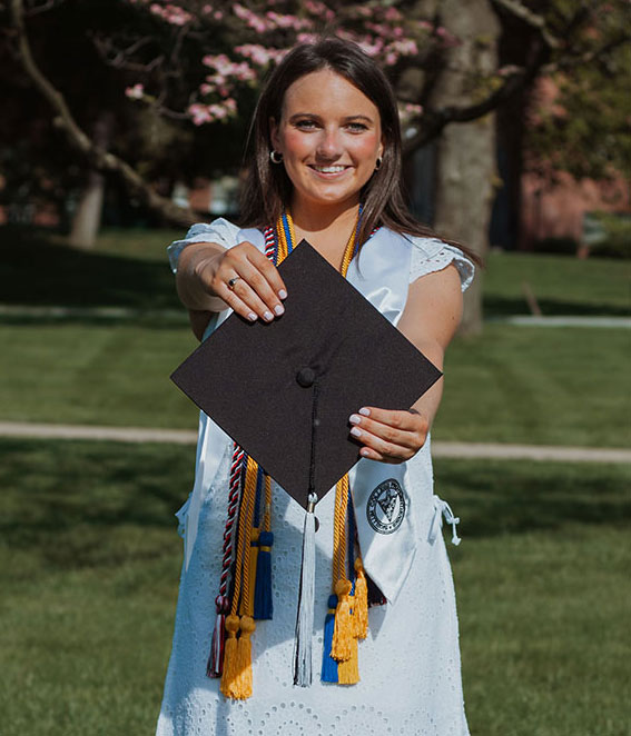 Natalie Buckley '23, '24G majored in marketing at PC and now is a student in the MBA program. She received a scholarship in memory of Trudi Alagero '86, who died on 9/11.