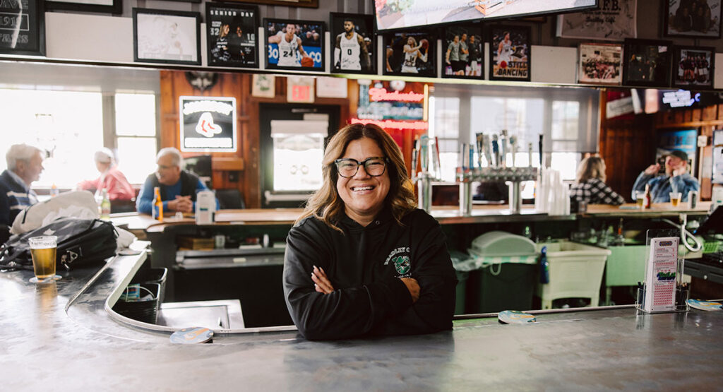 Amy Veins, co-owner of the Bradley Café, says, "We love this bar. We love this neighborhood. Why would we ever want to sell a place like this?"