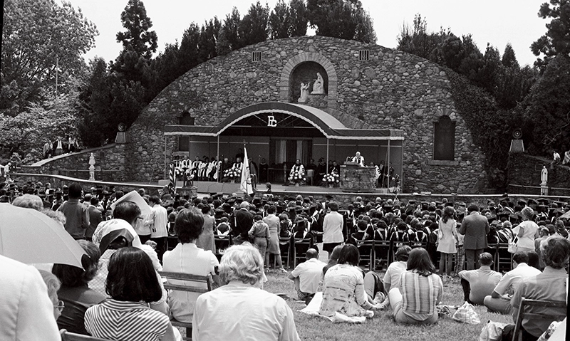 The War Memorial Grotto at Providence College, scene of the 1975 commencement.