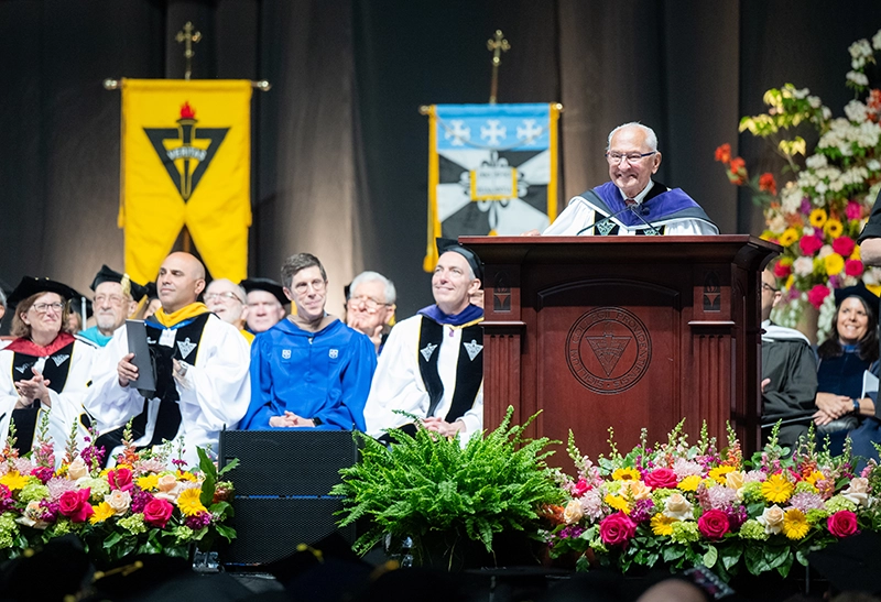 Retired Providence Municipal Court Judge Frank Capro '58, '08Hon. addresses graduates at the Class of 2025 commencement.