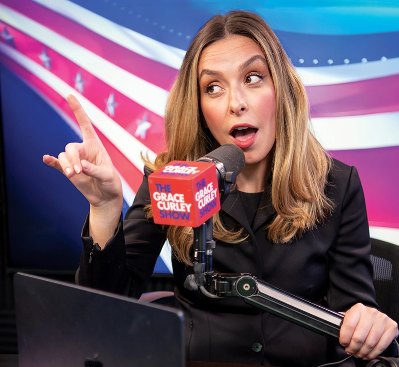 Grace Curley '14 gestures for emphasis during her radio show.