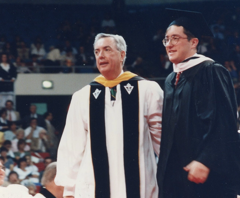 Jeremy Duffy '93 with his father, David A. Duffy '61, '11Hon., at his commencement in 1993.