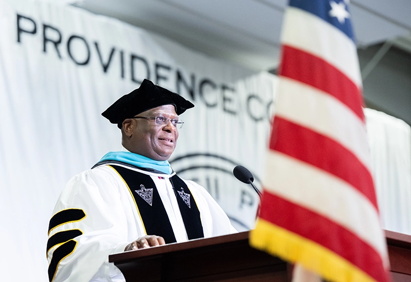 Boston Police Commissioner Michael A. Cox '97SCE was the keynote speaker for the graduate and continuing education commencement ceremony.