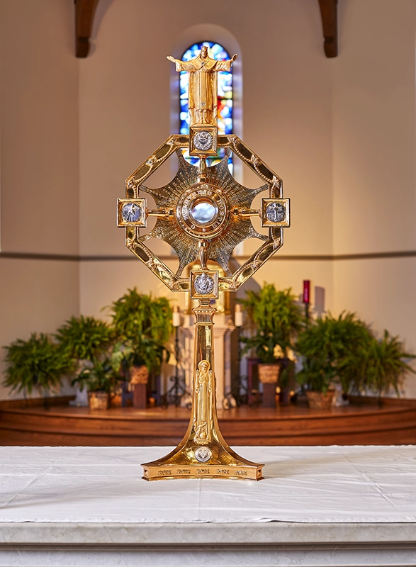 The monstrance, a sacred vessel that holds the consecrated host during Eucharistic adoration, stands 4.5 feet tall and weighs 17 pounds.