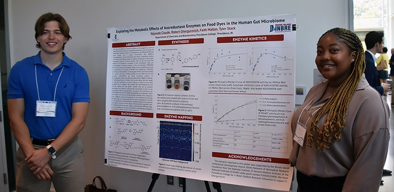 Robert Ghergurovich ’26 and Najoude Claude ’26 studied the function of certain proteins encoded in the DNA of microorganisms living in the human gut.