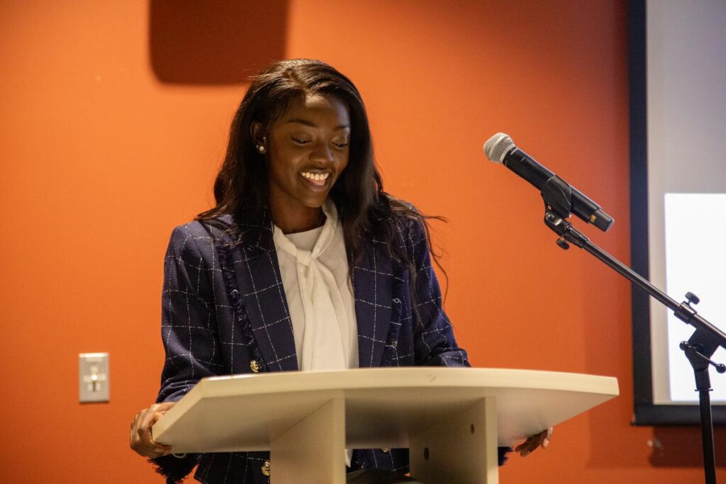 Haita Ndimbalan, MPH '20 discusses five myths about first-generation college students at the First Gen Senior Celebration.