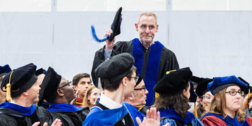 Ian Levy, Ph.D., professor of theology, is recognized at Academic Convocation
