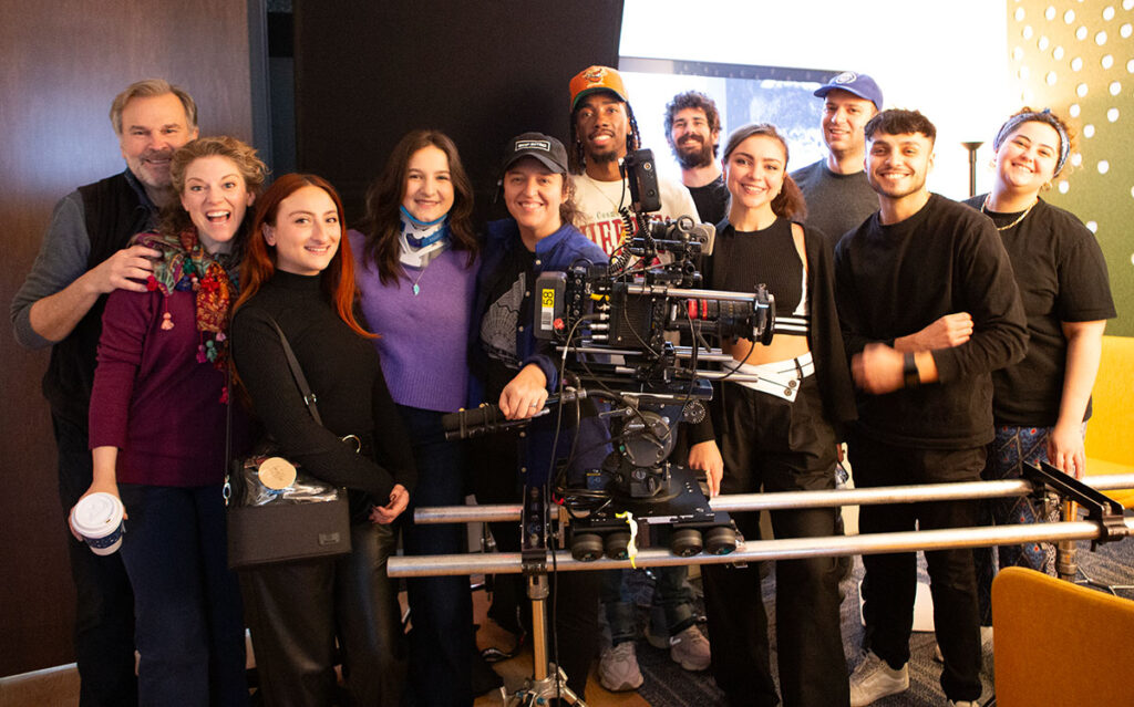 The cast and crew of "How I Learned to Die" on set in the Feinstein Academic Center.