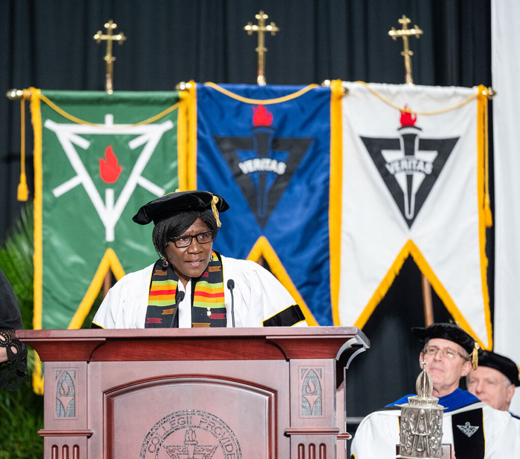 Wanda S. Ingram, Ed.D. '75, senior associate dean of student academic success, was the keynote speaker at the graduate and continuing education commencement in 2024.