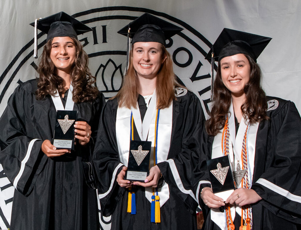 Three women are top scholars in the Class of 2024: Isabella (Martino) Fechter '24, Lauren Viveiros '24, and Avery Budnik '24.