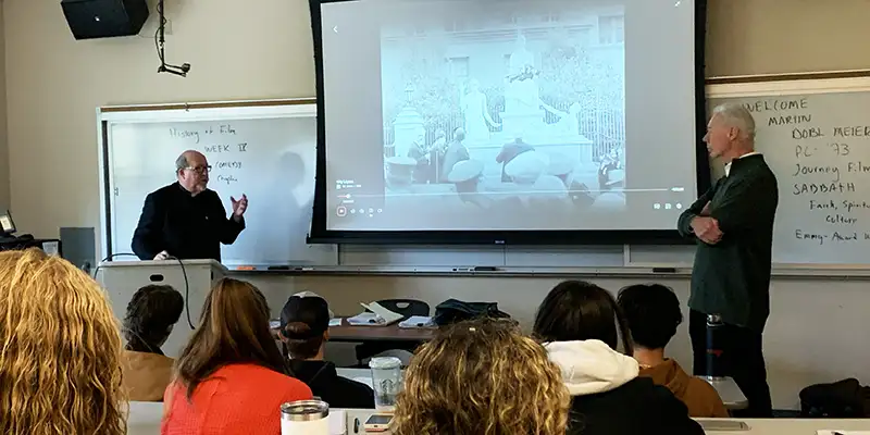 Doblmeier visiting a film course taught by Father Gumbert