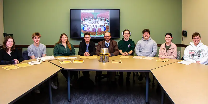 Christopher Berard and students in King Arthur: Monarch of the Medieval Imagination