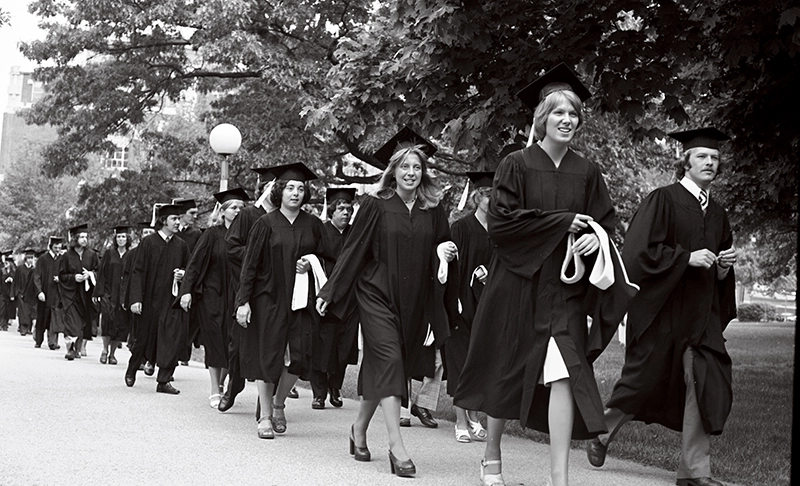 Women in the graduation procession in 1975.